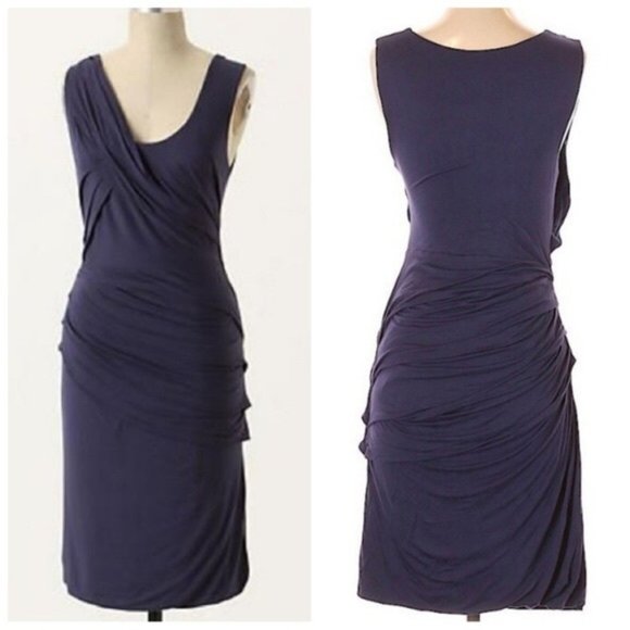 Anthropologie Dresses & Skirts - Anthropologie Deletta Camber Ruched Dress S Blue Draped Form Fitting Cocktail